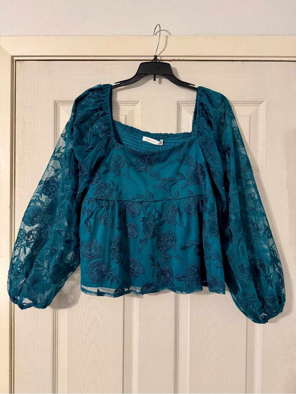 Hunter Green Teal Floral Lace Peasant Blouse Altard State